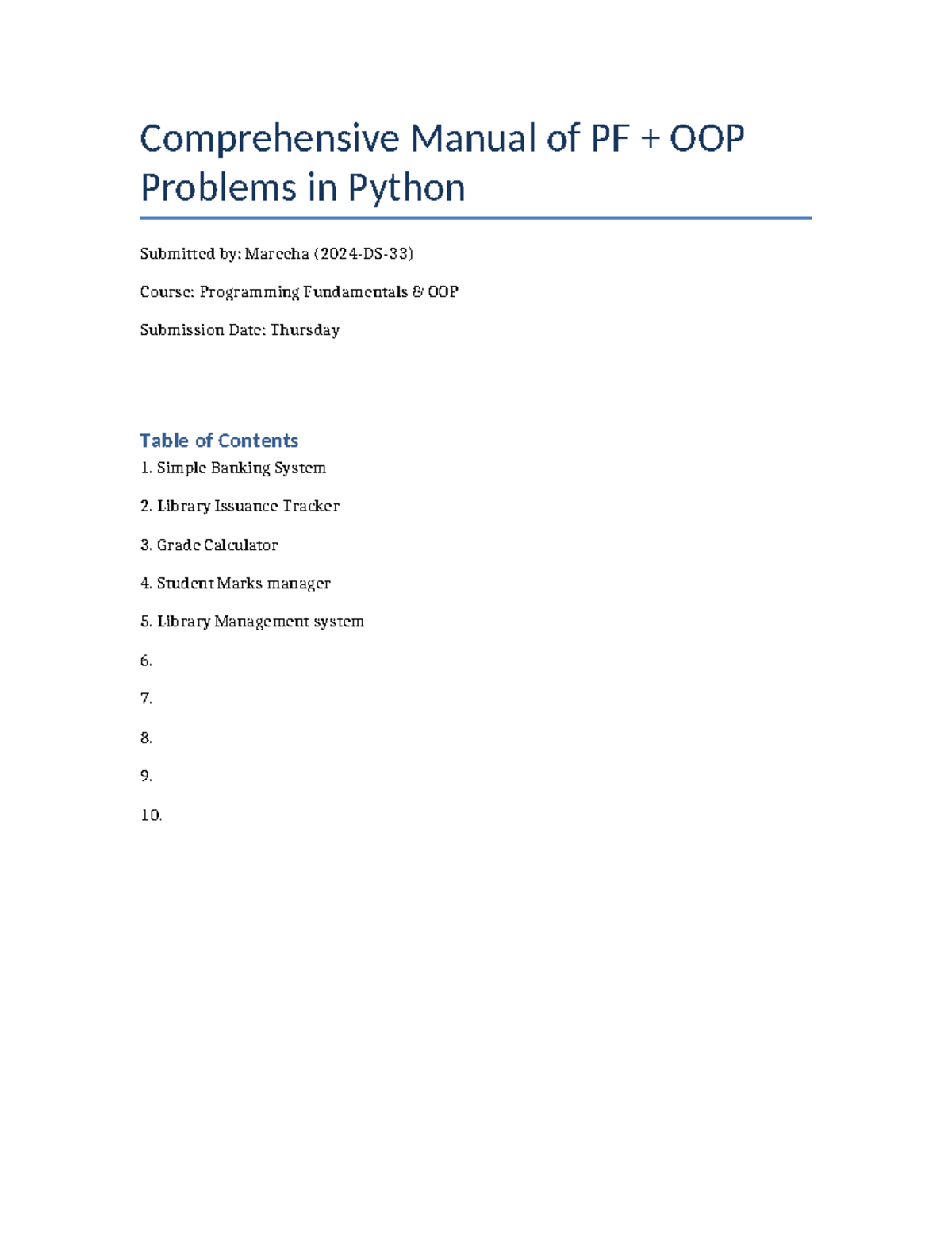 PF OOP Problems Manual: Python Solutions & Concepts - Studocu