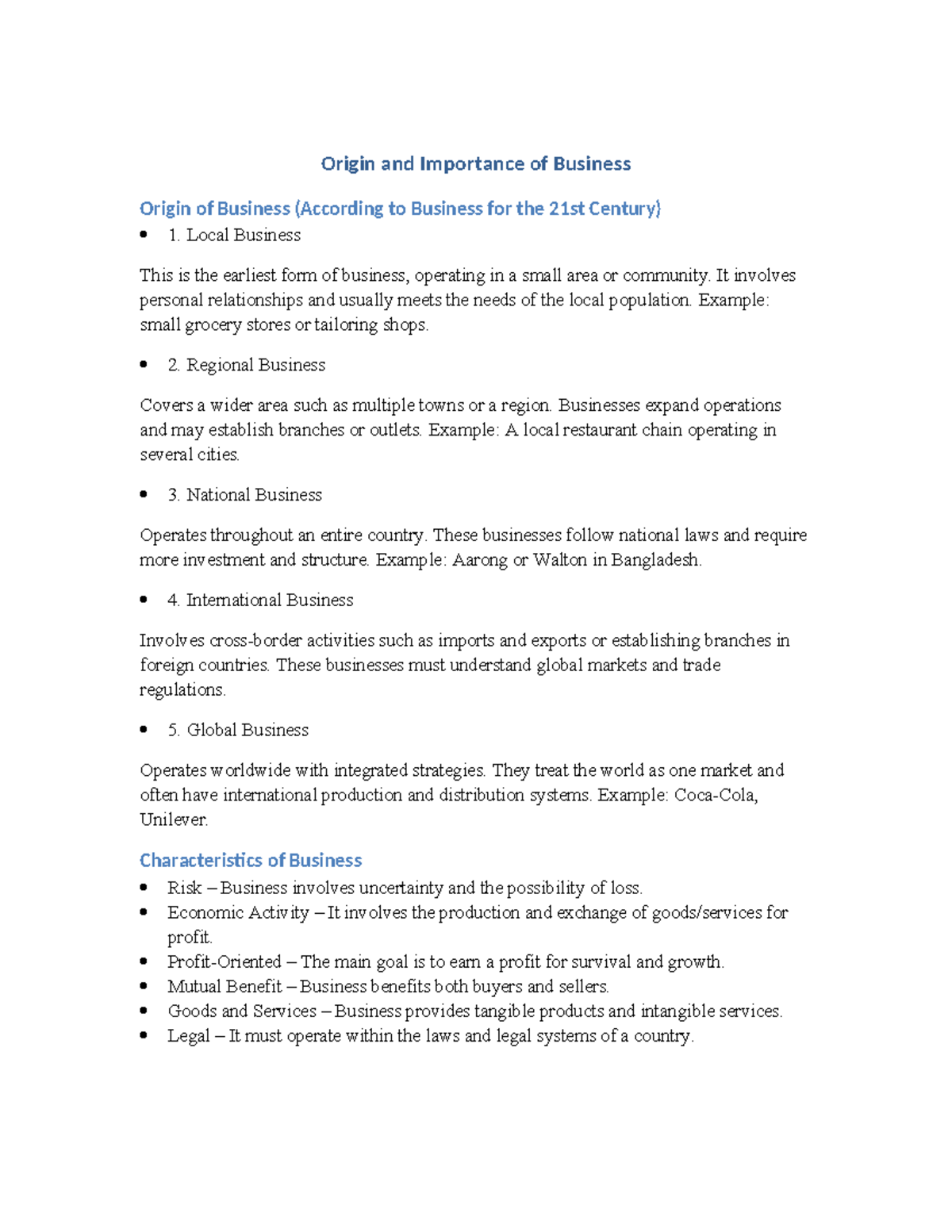 Understanding the Origin & Impact of Business in Modern Society - Studocu