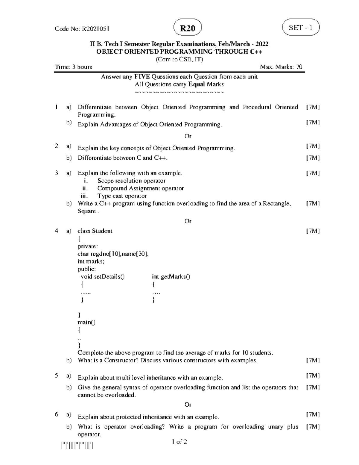 Object Oriented Programming Through C++ Midterm Exam R20 - Feb 2022 ...