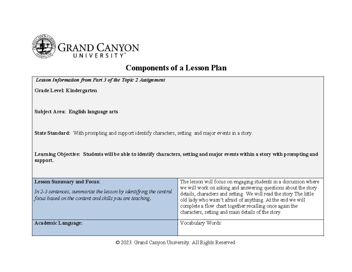 ECE-522-RS-T4-Effective Components of a Kindergarten Lesson Plan - Studocu