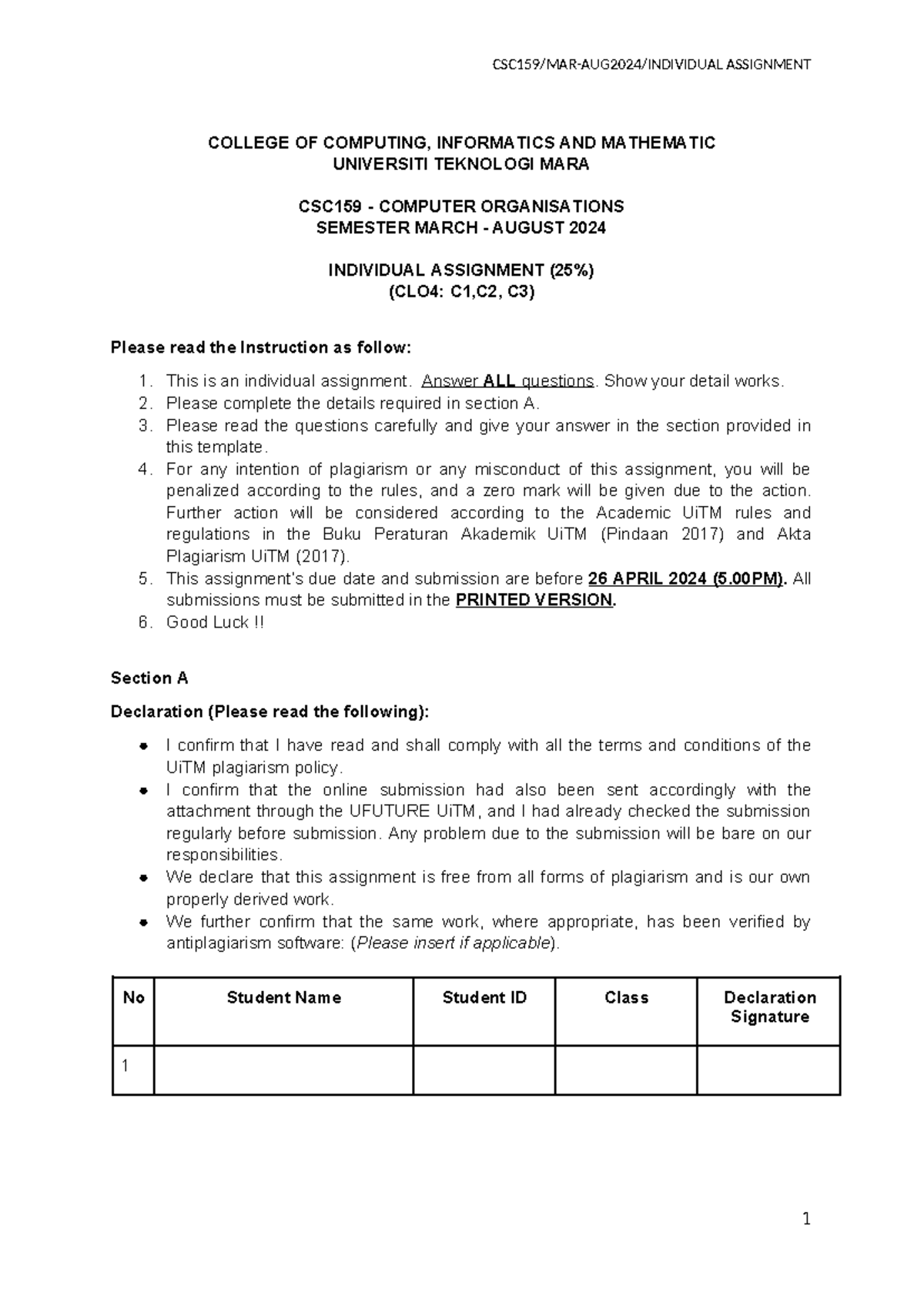 Individual Assignment CSC159 - COLLEGE OF COMPUTING, INFORMATICS AND ...