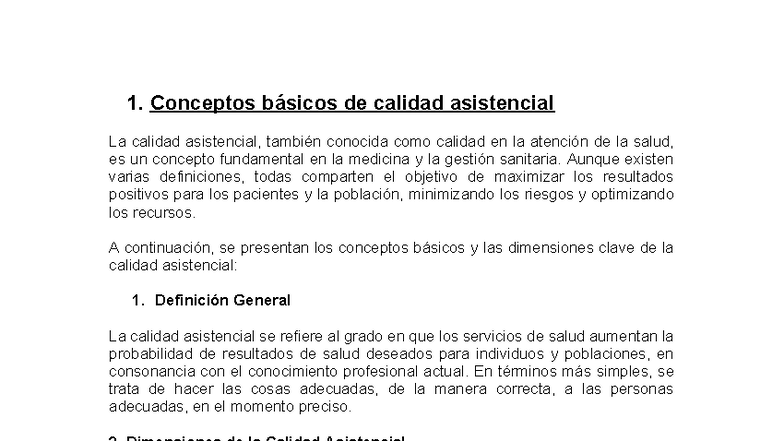 Calidad Asistencial en la Gestión de Enfermería: Conceptos Clave - Studocu