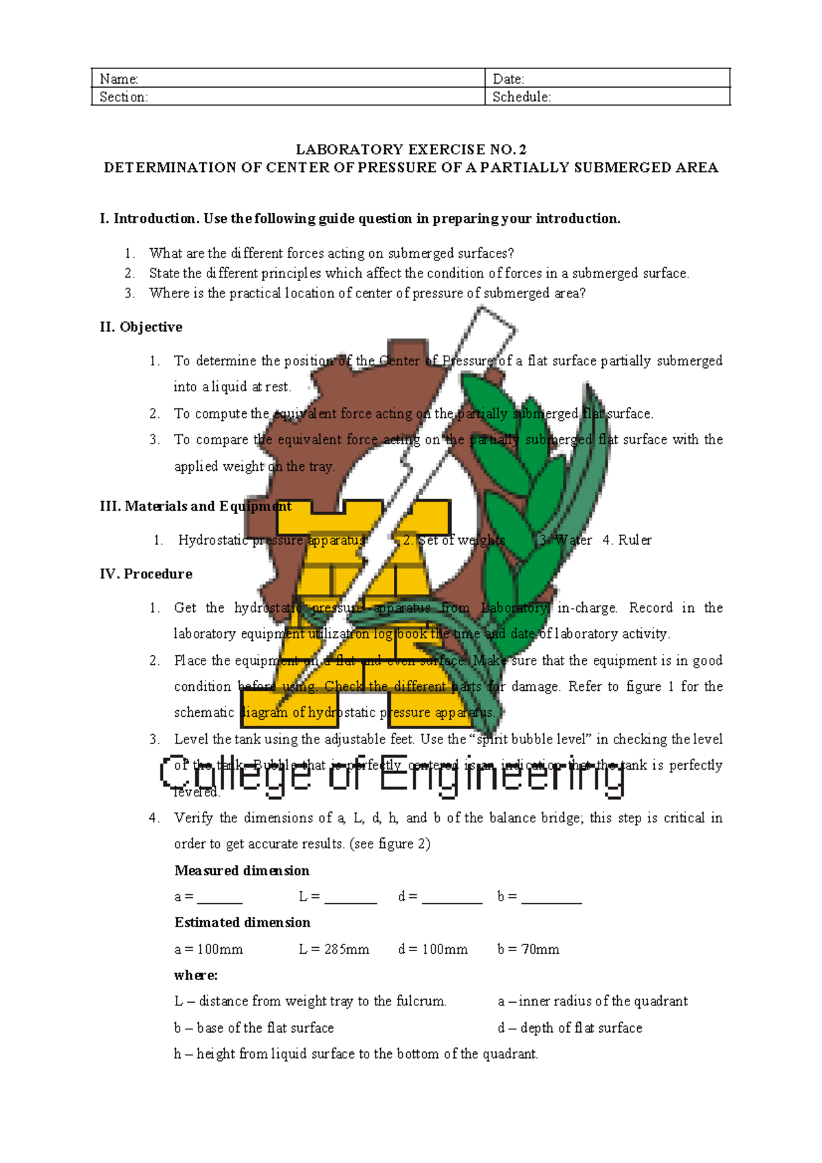 Laboratory Exercise - Name: Date: Section: Schedule: LABORATORY ...