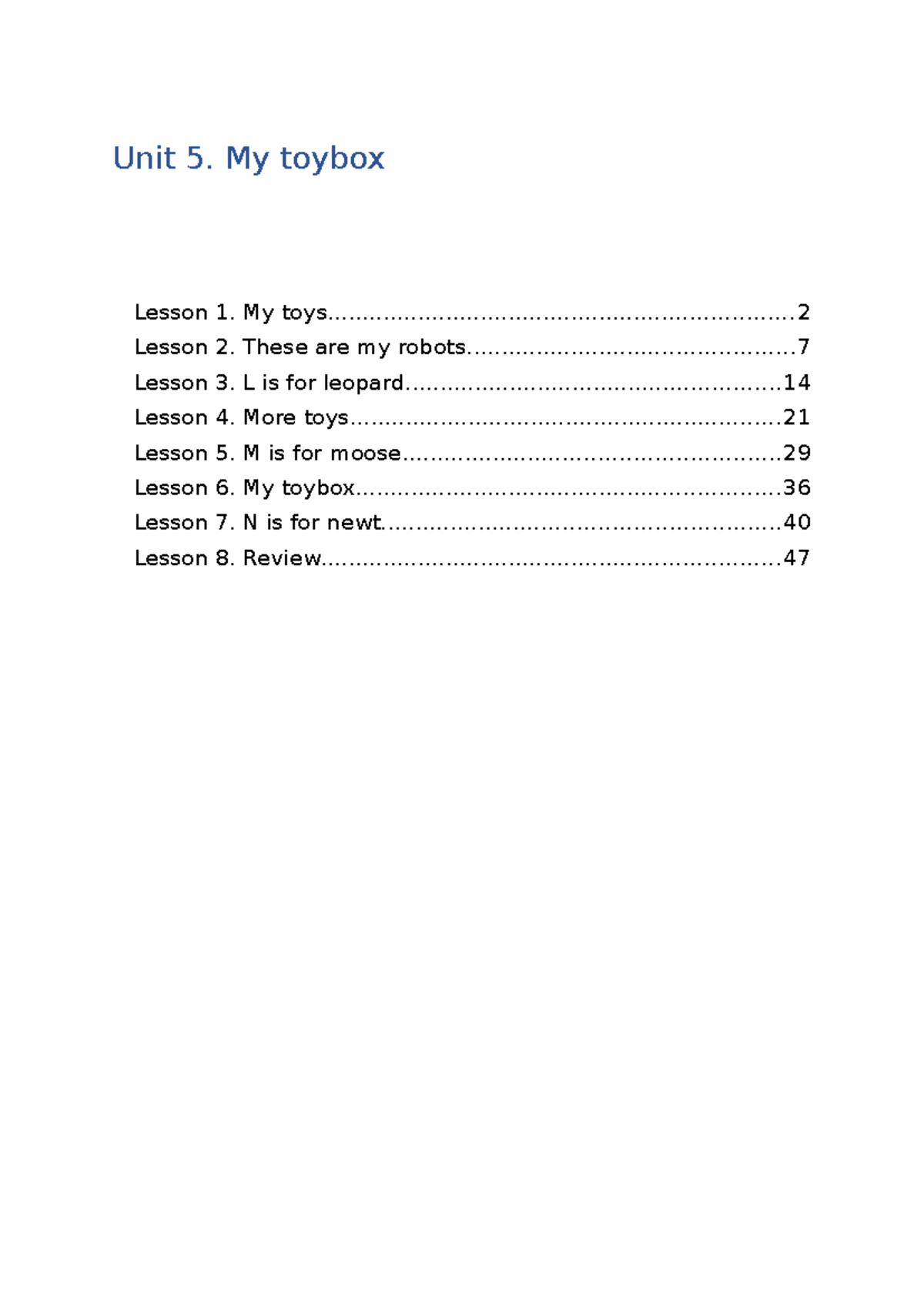 Unit 5: My Toybox - Lesson Overview and Activities - Studocu