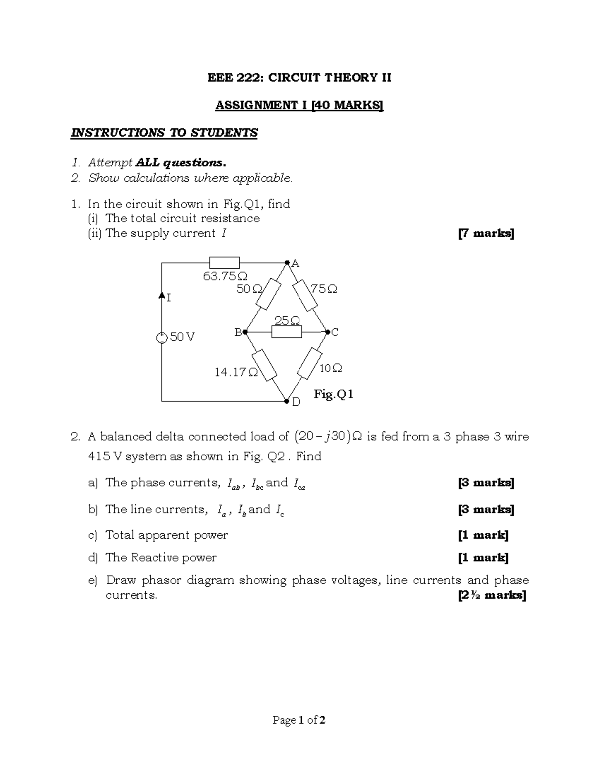 EEE 222 Circuit Theory II Assignment I: Problem Solving Guide - Studocu