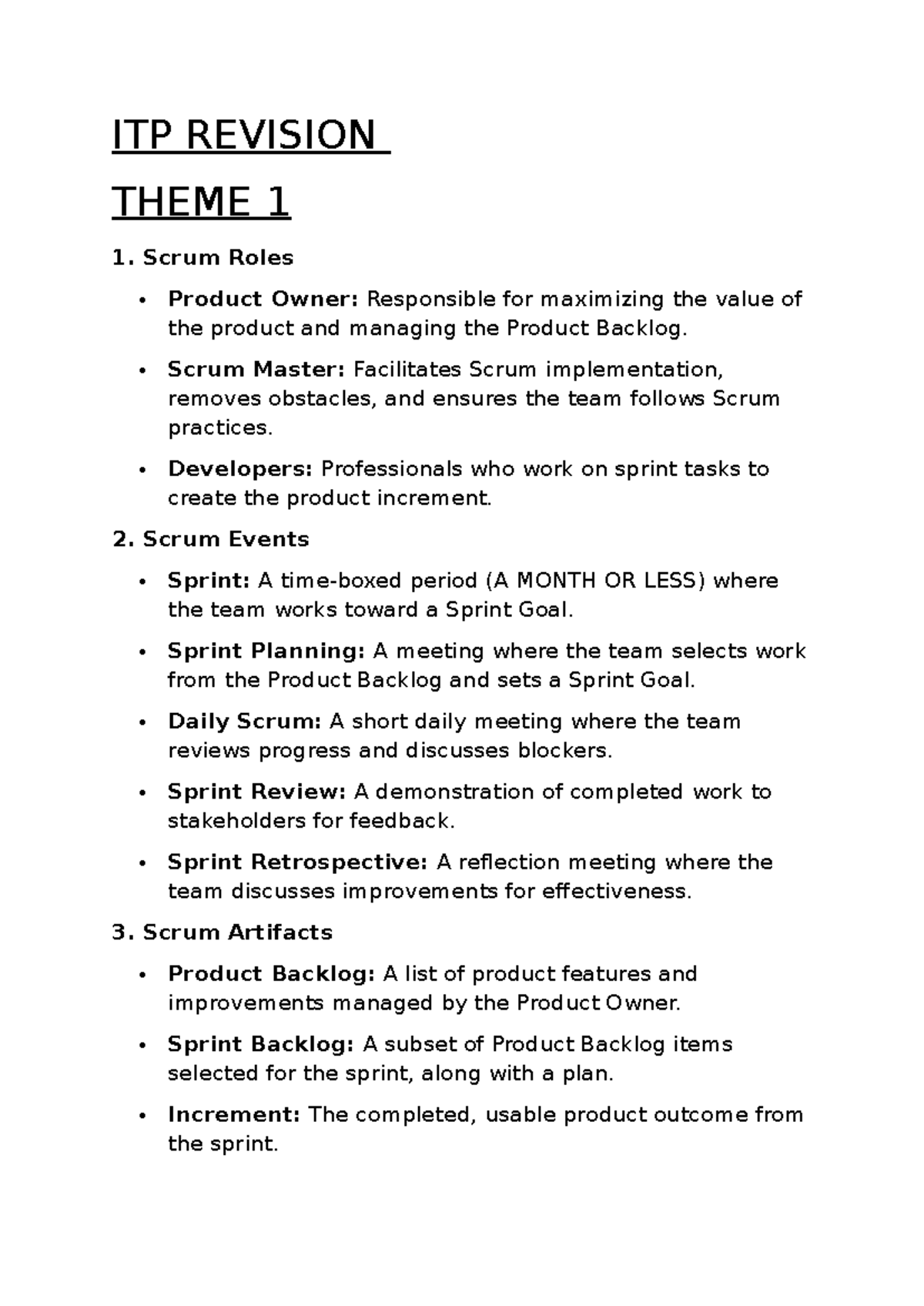 ITP Revision: Scrum Roles, Events, Artifacts & PMIS Maturity Model ...