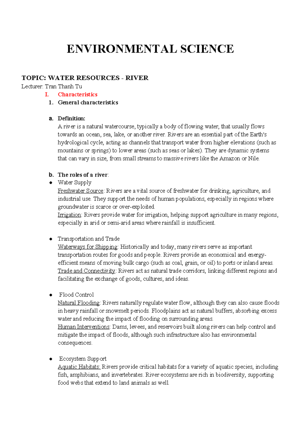 Es-Rivers-gr2 - inclass assignment - ENVIRONMENTAL SCIENCE TOPIC: WATER ...