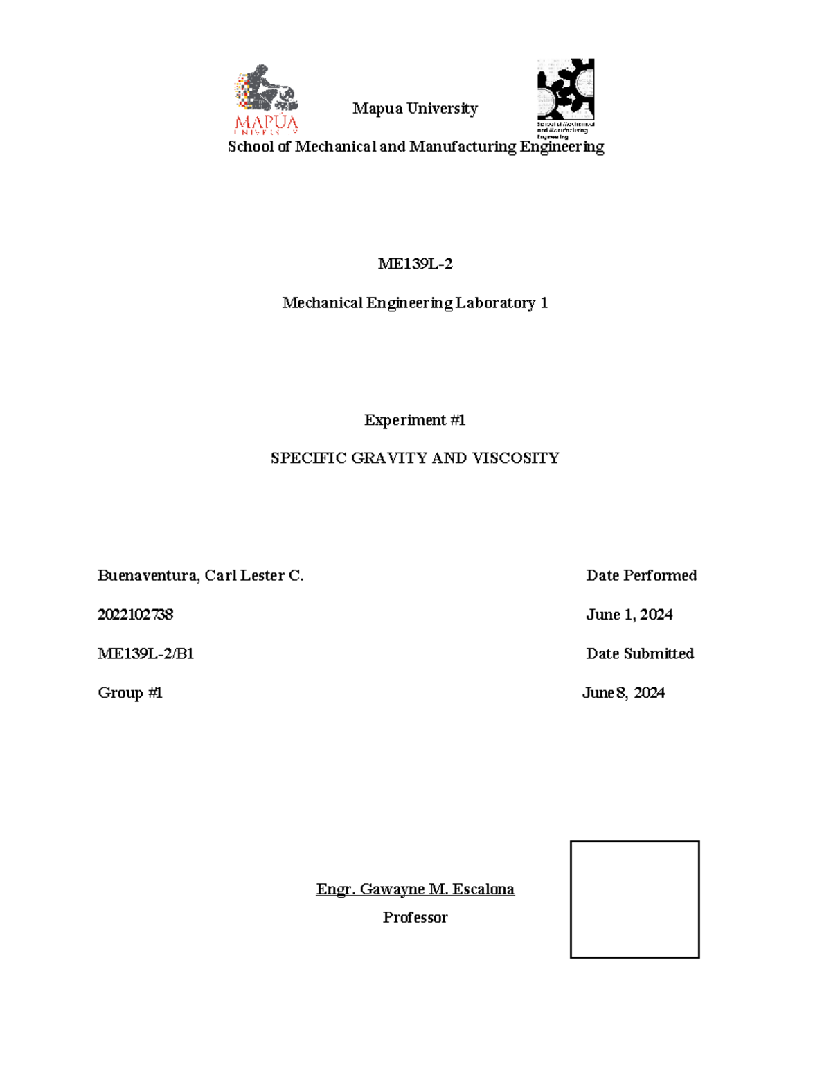 LAB REPORT EXPERIMENT 2 - Mapua University School of Mechanical and ...