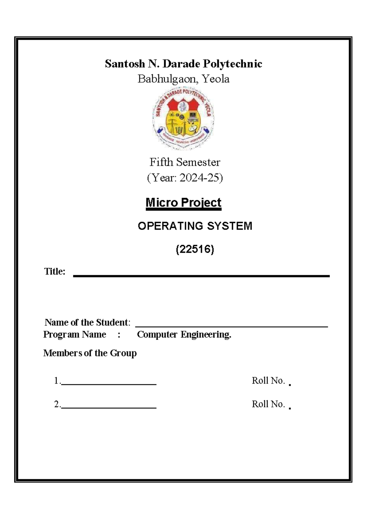 OSY Micro Project Format 24-25 - Santosh N. Darade Polytechnic ...