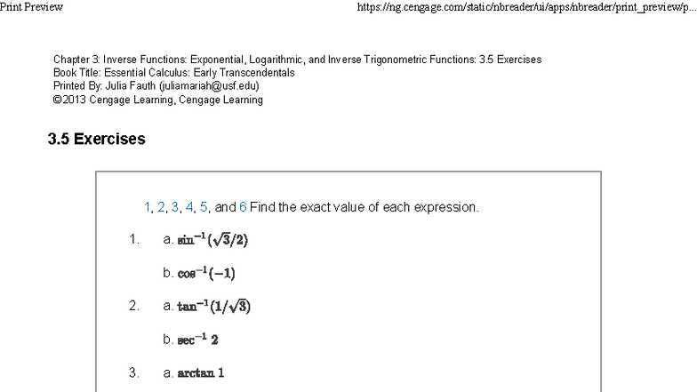 Essential Calculus: Early Transcendentals - Chapter 3.5 Exercises - Studocu