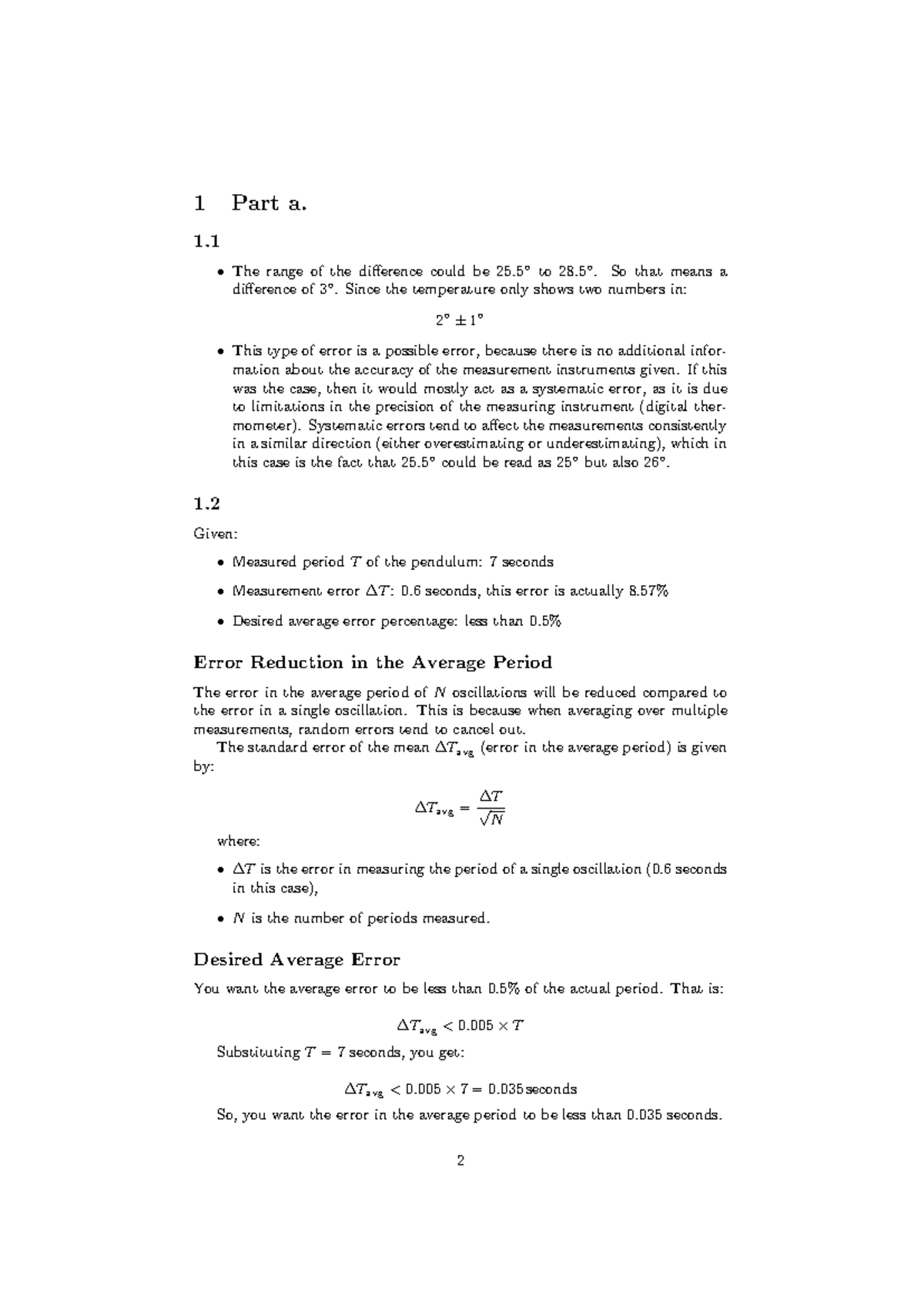 Error Analysis and Measurement Precision - Assignment 1 - Studeersnel