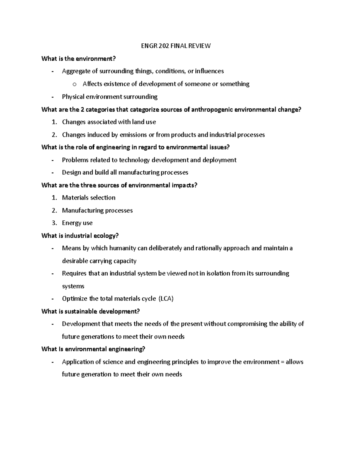 Engrfinalreview - summary final notes - ENGR 202 FINAL REVIEW What is ...