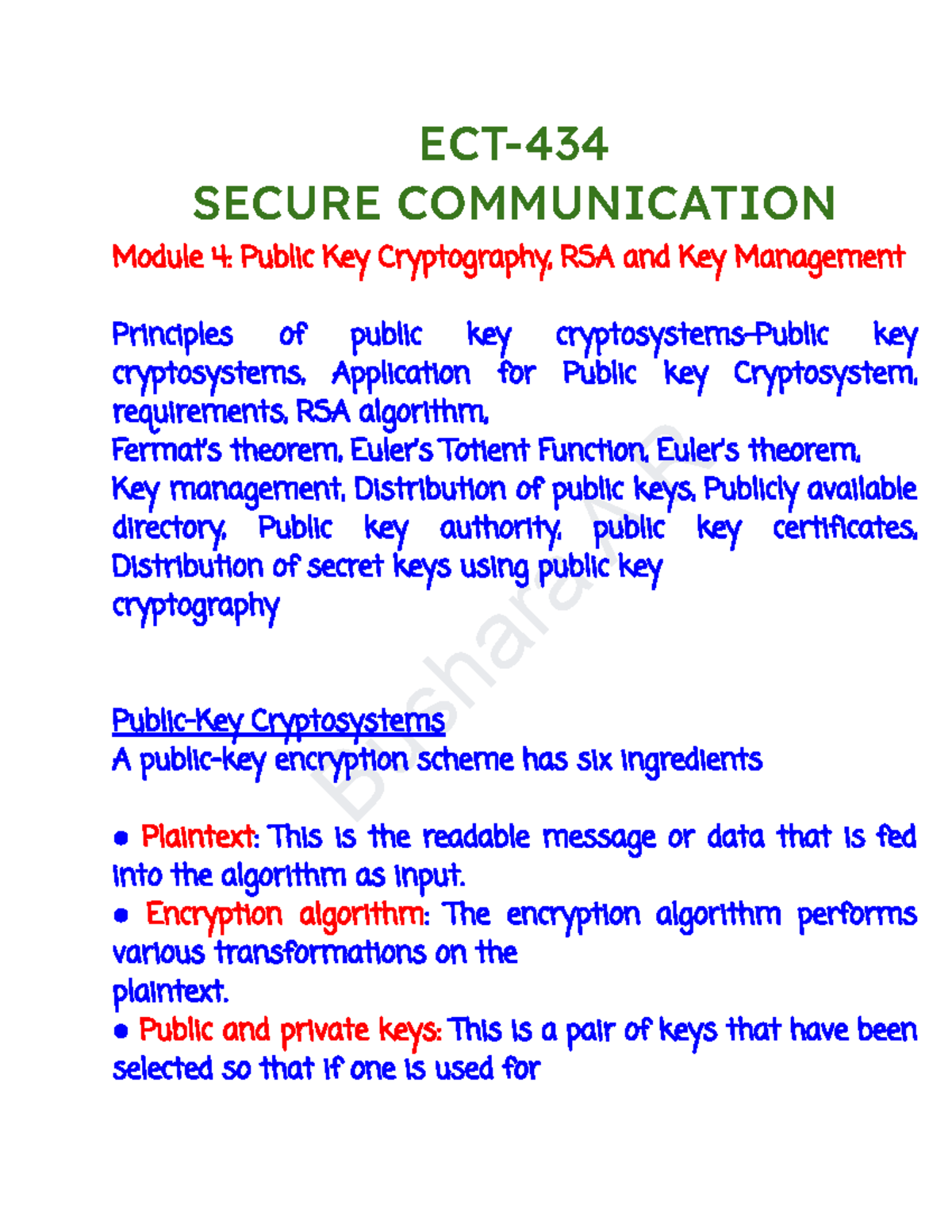 Module 4 SC: Public Key Cryptography, RSA & Key Management Lecture ...