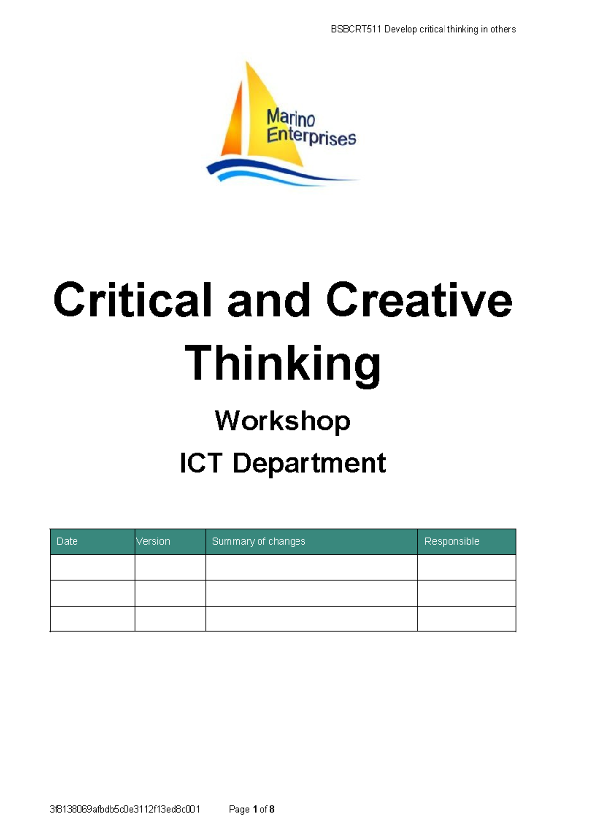 Critical and Creative Thinking Workshop Prep Template - ICT Dept - Studocu