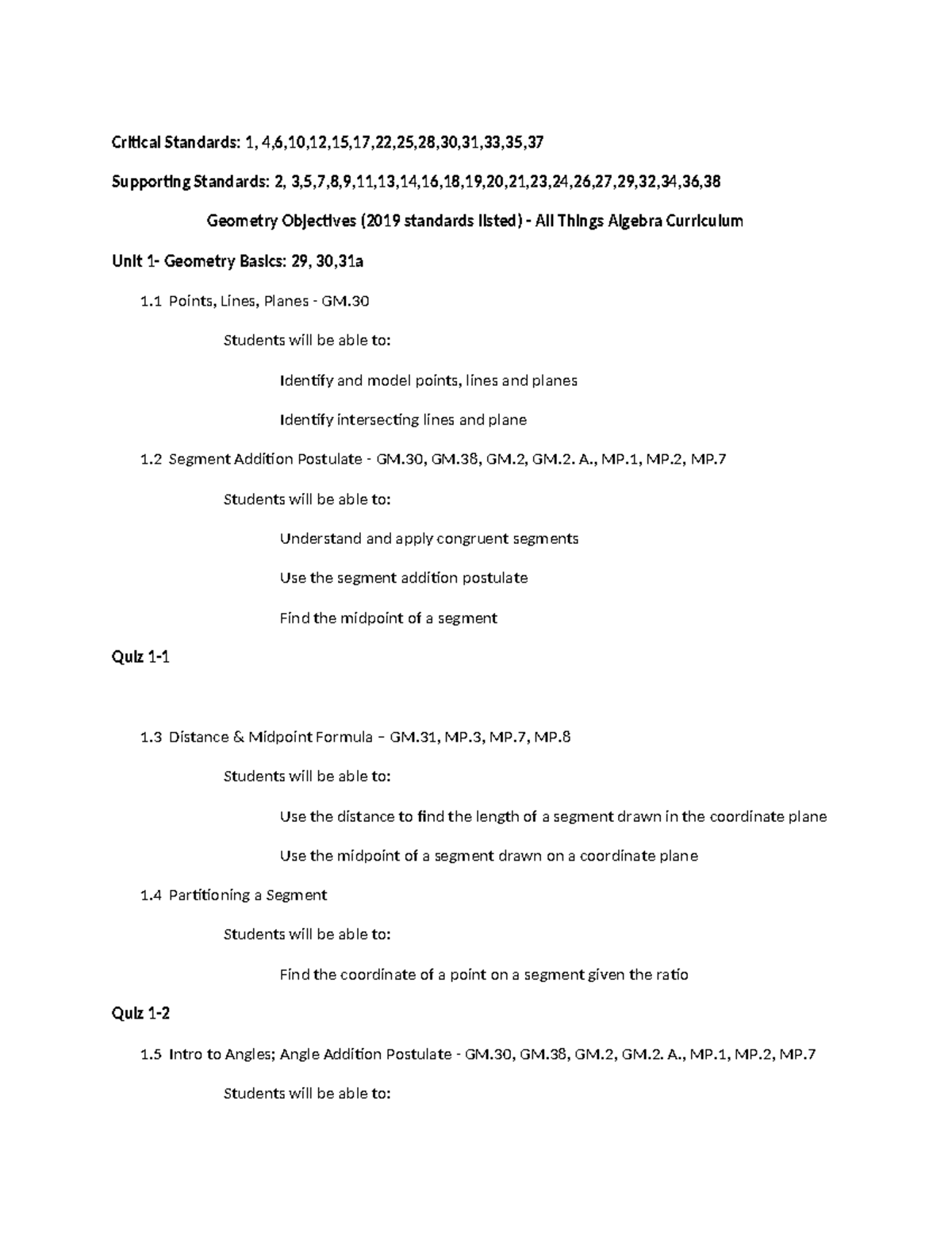 Geometry Objectives: All Things Algebra Curriculum Overview - Studocu