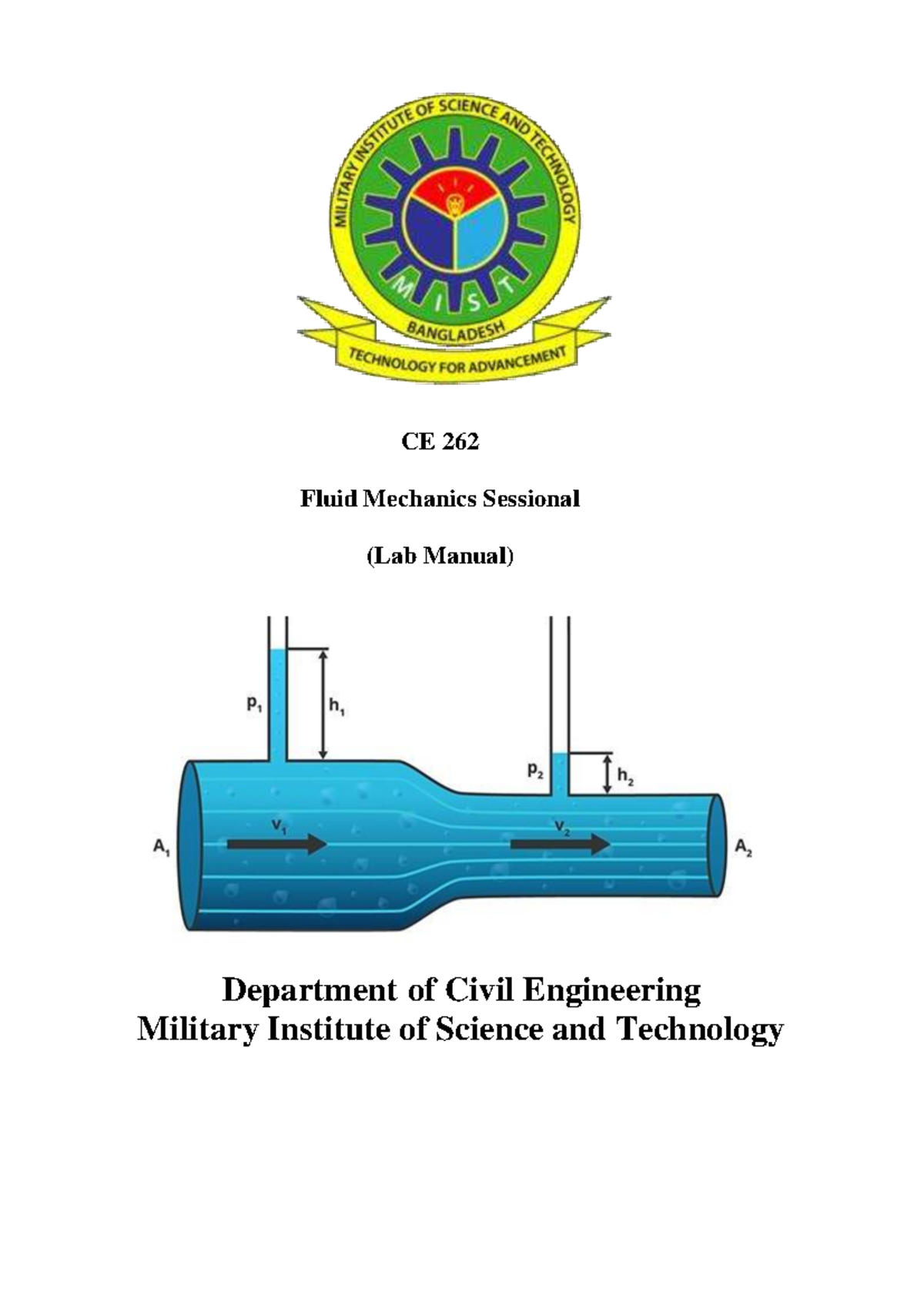 CE 262 Fluid Mechanics Sessional Lab Manual: Experiments & Theory - Studocu