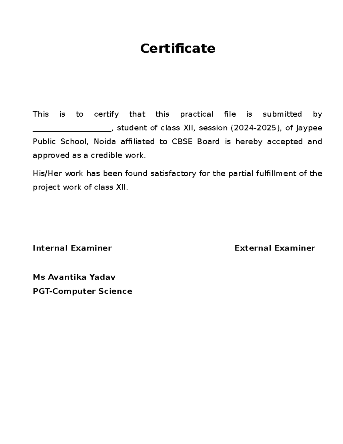 Certificate Practical File - Computer Science SL - Certificate This is ...