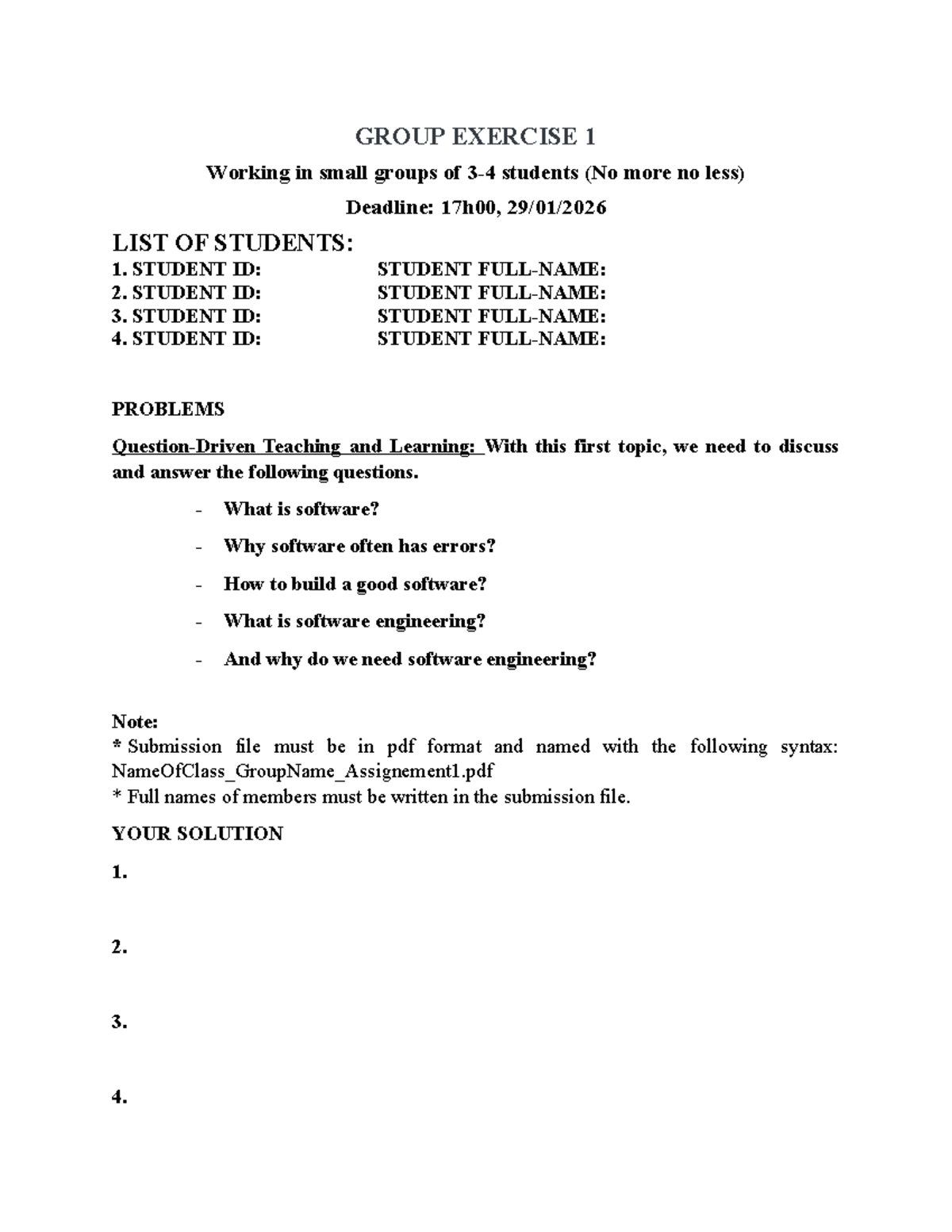 GROUP EXERCISE 1: Software Engineering Discussion Questions - Studocu