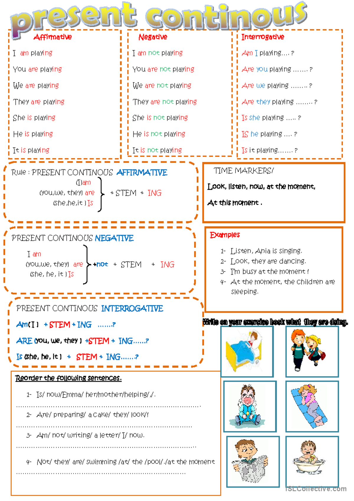 Present Continuous Affirmative Negative Interrogative Worksheet