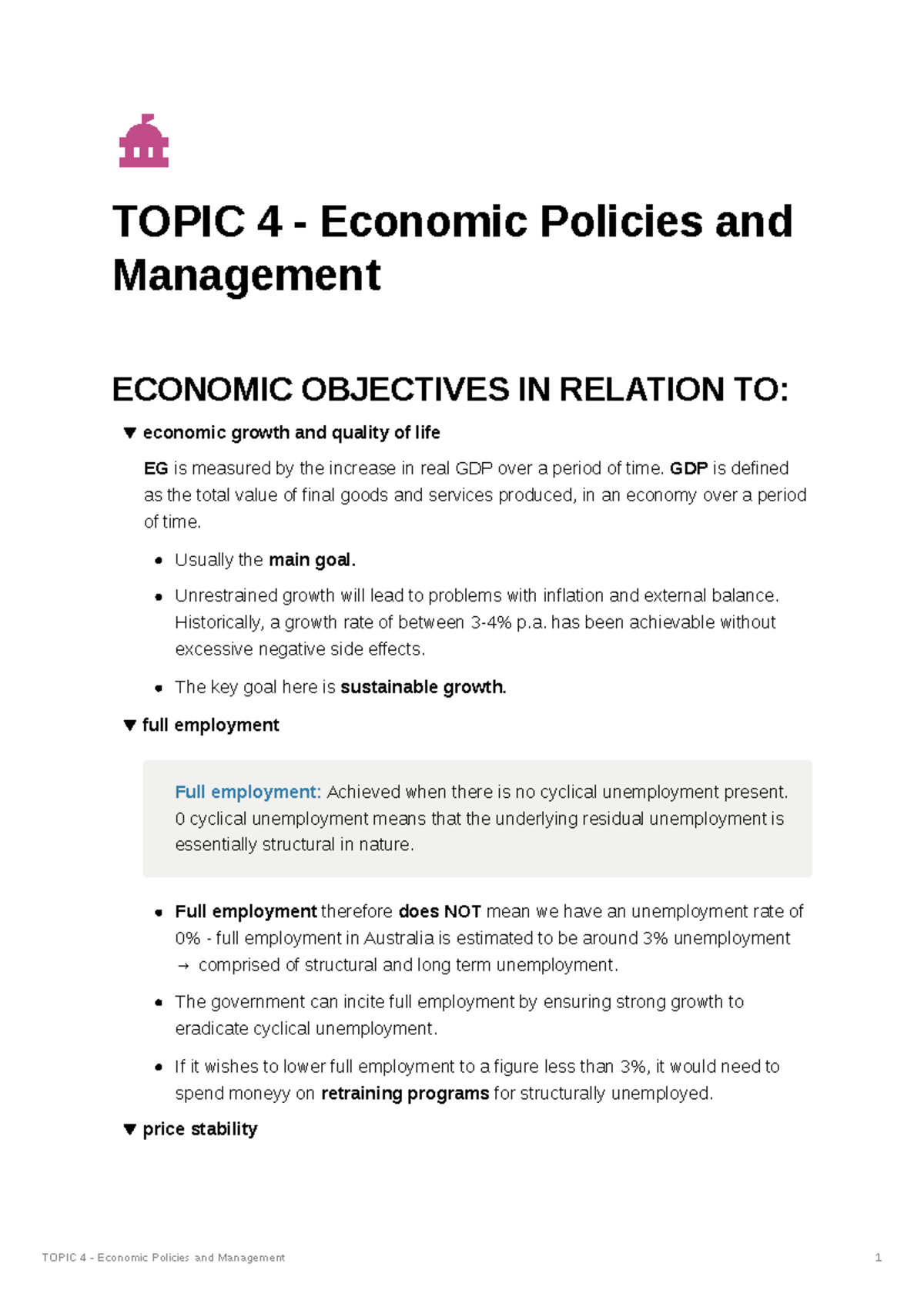 Topic 4 - Economic Policies and Management - TOPIC 4 - Economic ...