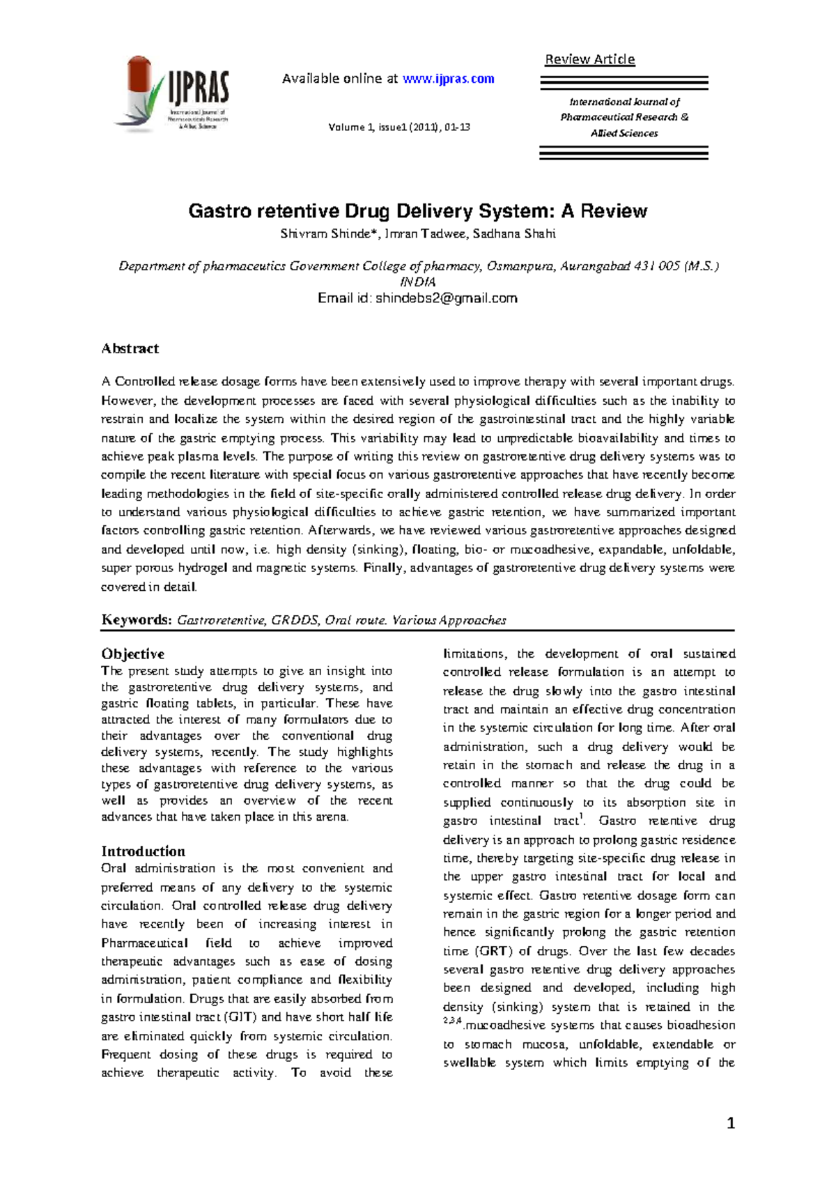 Gastroretentive Drug Delivery Systems: Comprehensive Review (GRDDS ...