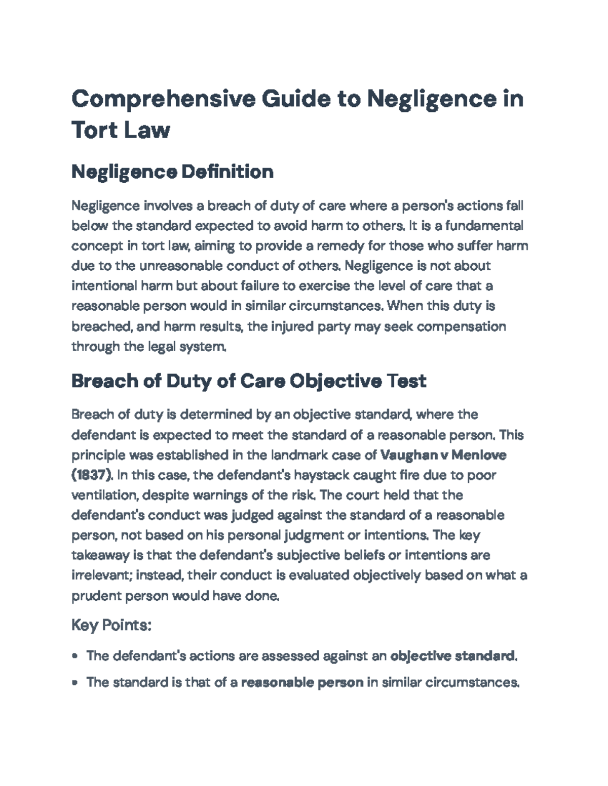 Comprehensive Overview of Negligence in Tort Law (LAW 101) - Studocu
