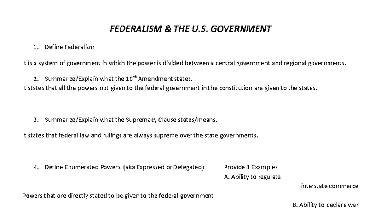 Federalism Worksheet - U.S. Government Overview and Key Cases - Studocu