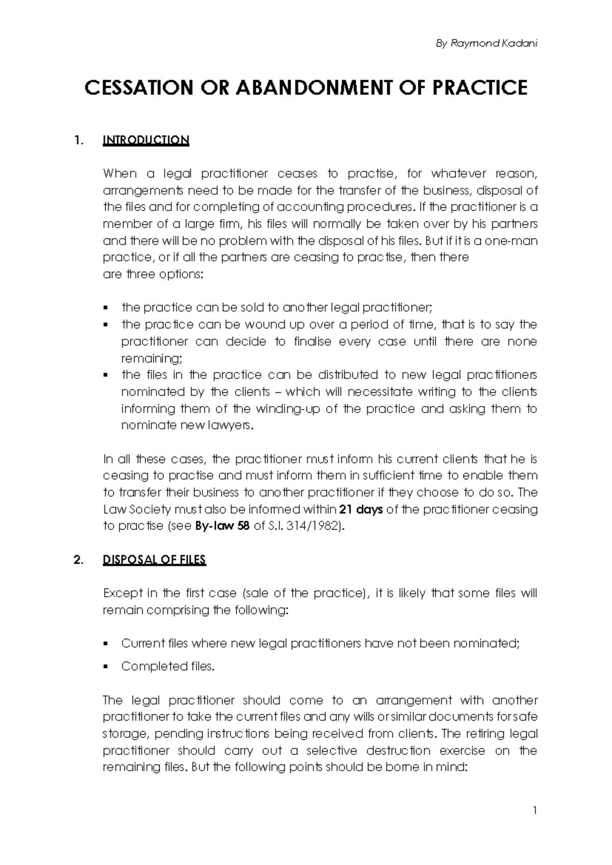 CESSATION OR ABANDONMENT OF PRACTICE: LEGAL GUIDELINES & PROCEDURES ...