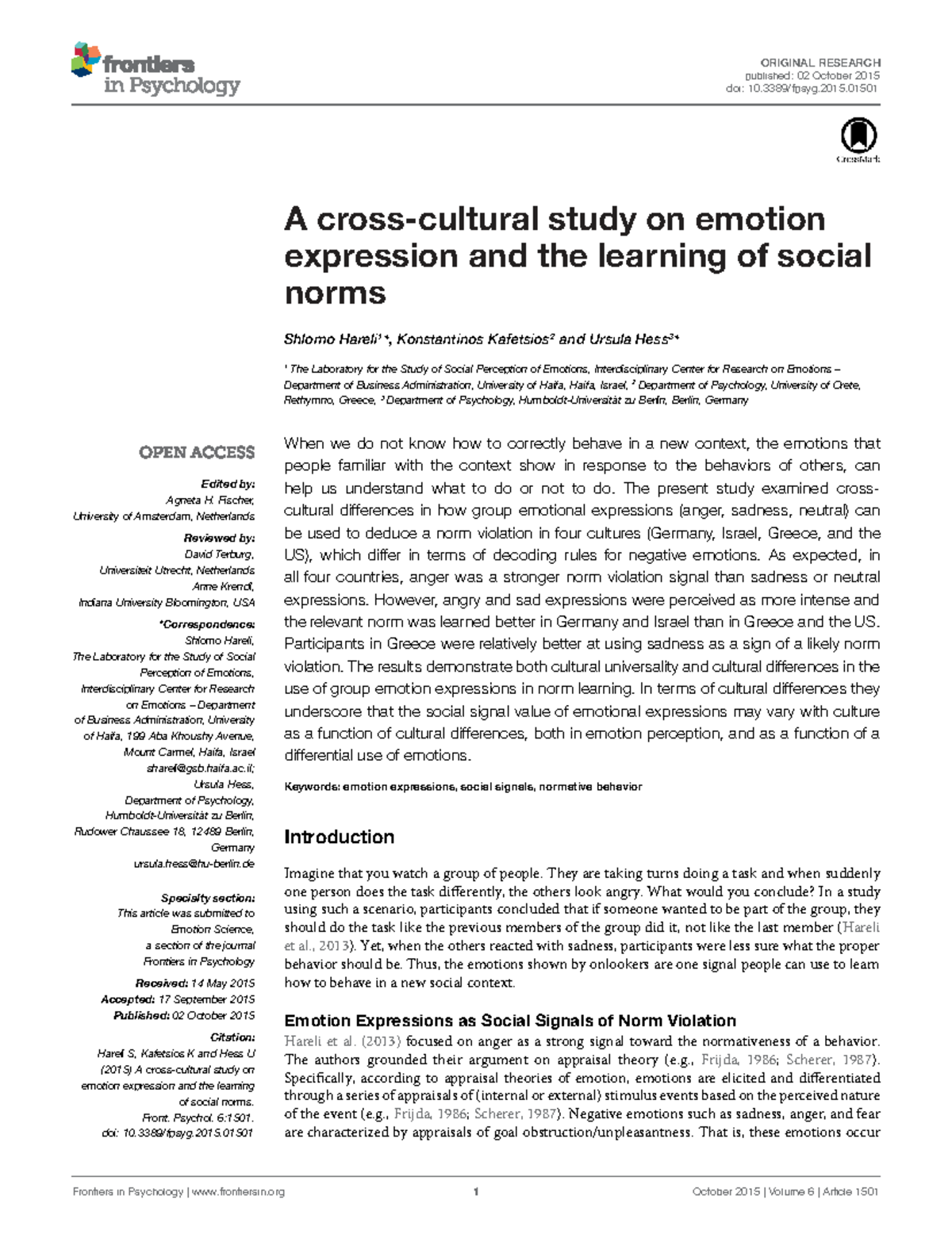 A Cross-Cultural Study on Emotion Expression and Social Norms (PSY 101 ...