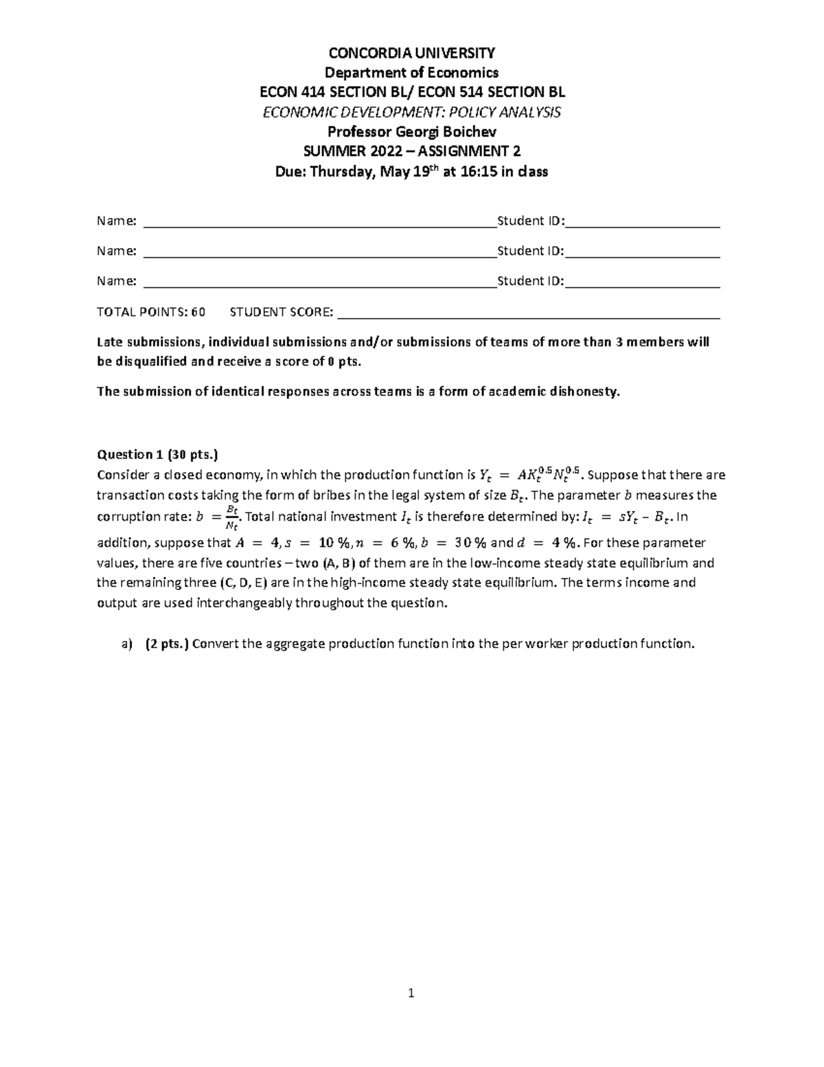 Econ 414/514 (S2022) Assignment 2: Economic Development Analysis - Studocu