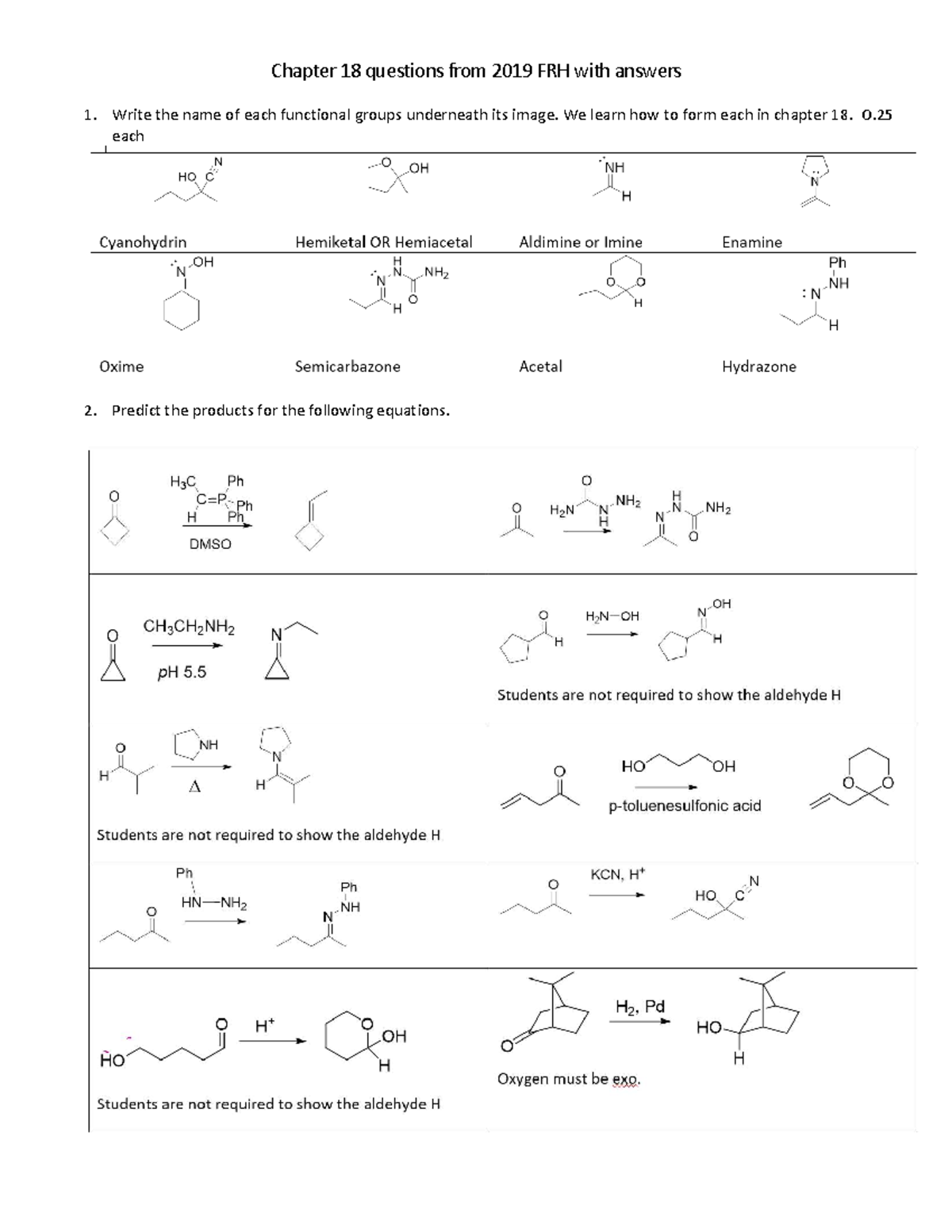 Chapter 18 FRH Key: Functional Groups & Product Predictions - Studocu