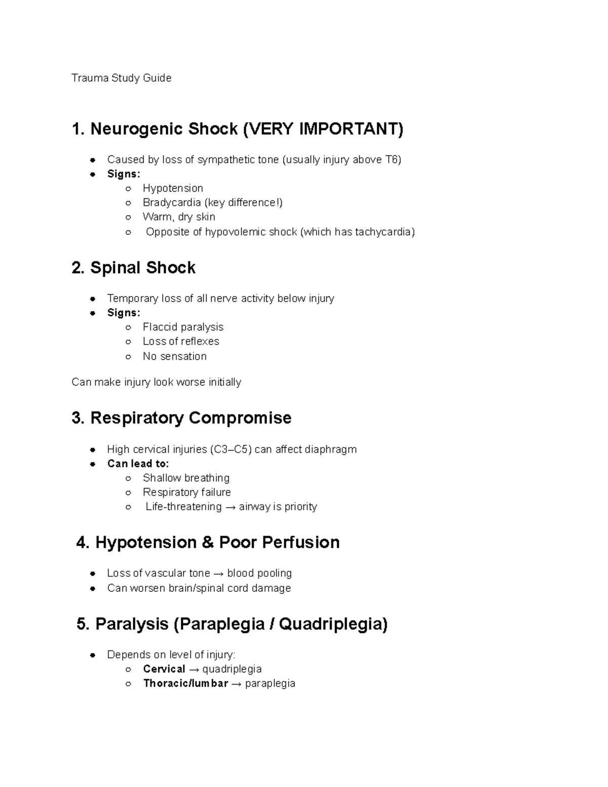 Trauma Study Guide: Key Concepts and Complications - Studocu