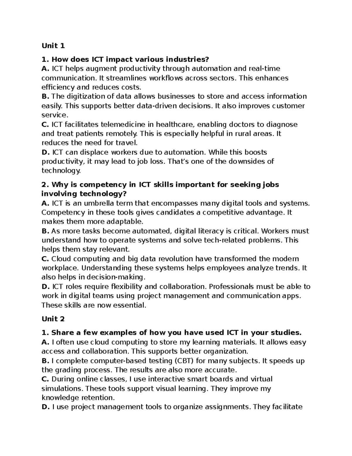 Unit 1-3: The Impact of ICT on Industries and Learning Experiences ...