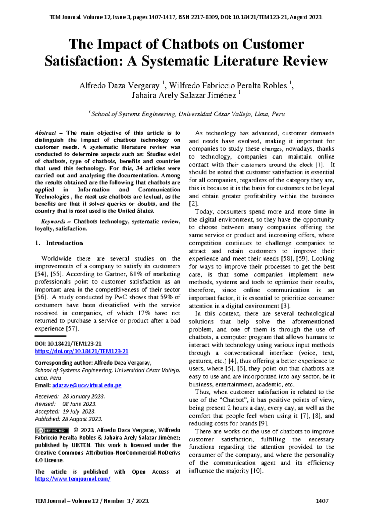 "A Systematic Literature Review on Chatbots & Customer Satisfaction ...