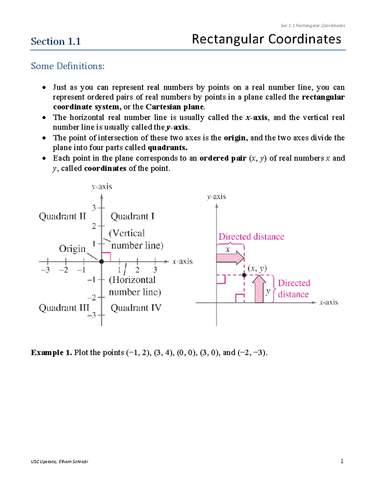 Section 1 - lecture notes/solutions - Section 1 Rectangular Coordinates ...