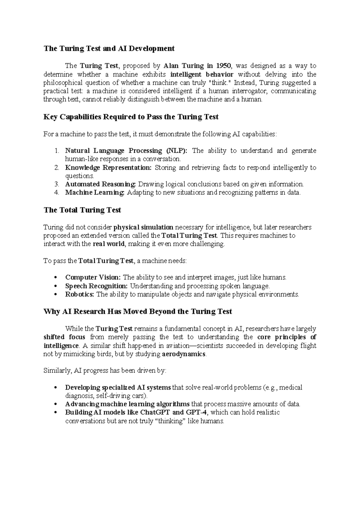 The Turing Test and AI Development - 