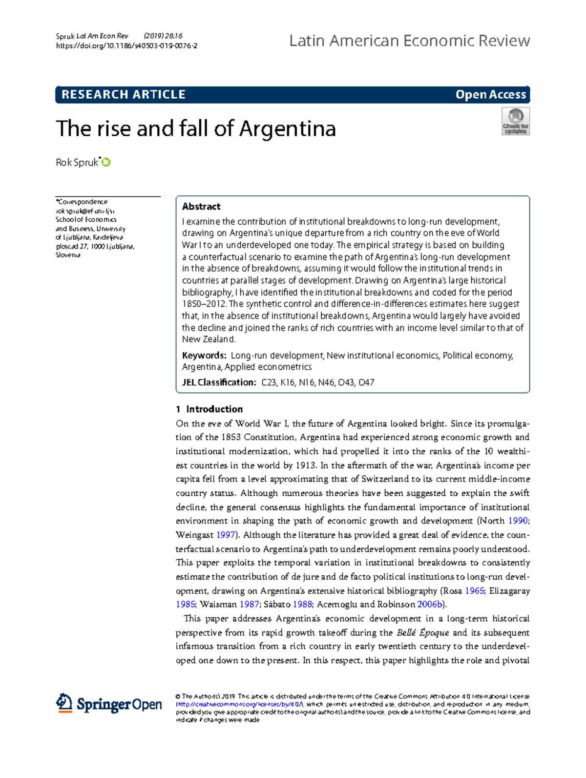 The Rise and Decline of Argentina: An Institutional Perspective - Studocu