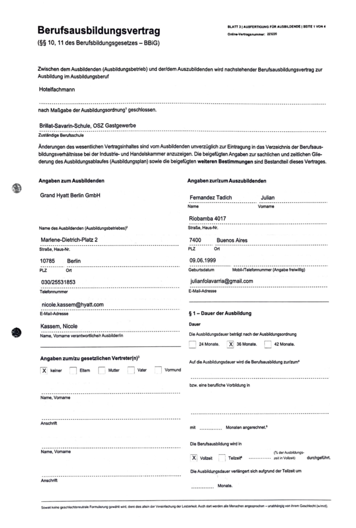 Vertrag - jsjsjssjsjsjs - • Berufsausbildungsvertrag (§§ 10, 11 des ...