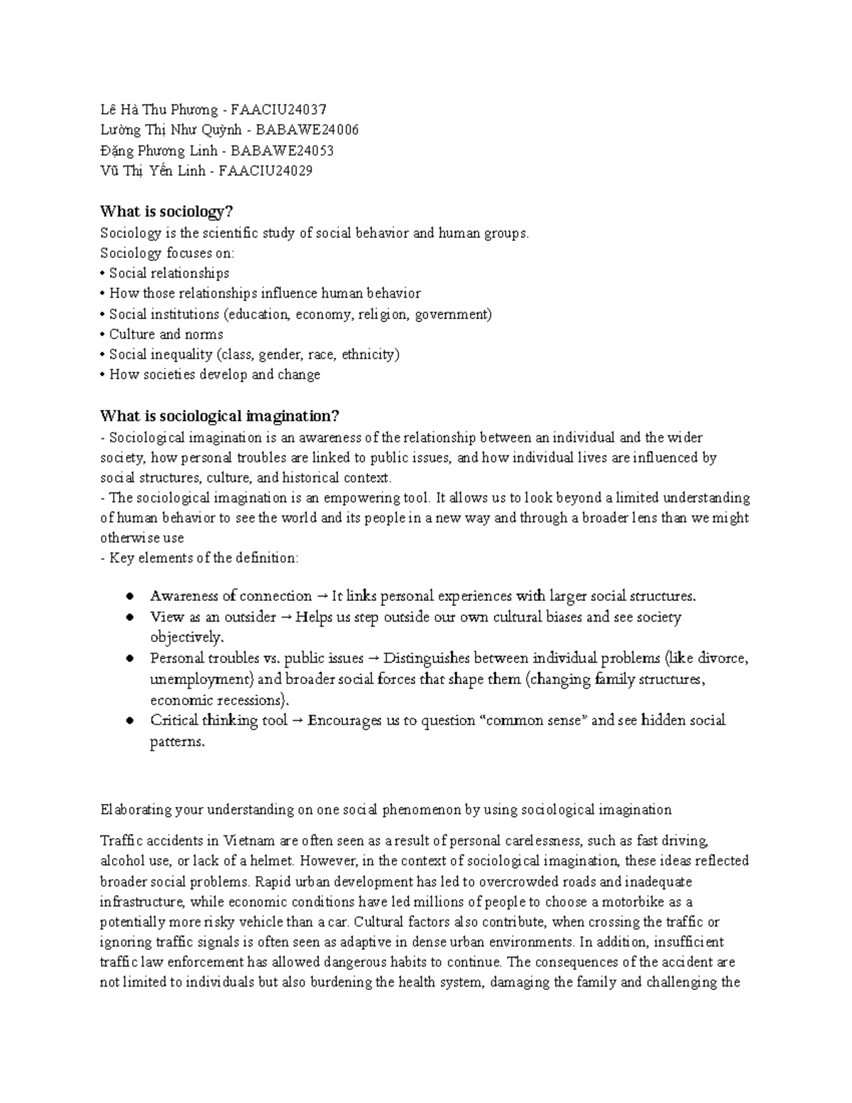 Sociology Overview: Chapter 1 FAACIU24037 & BABAWE24006 - Studocu
