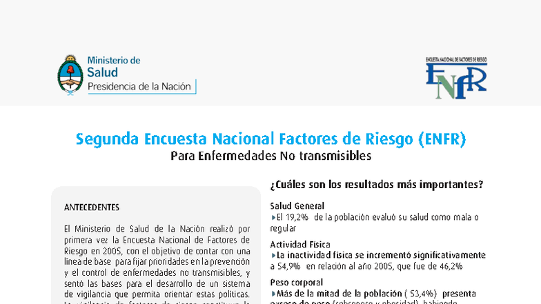 Resultados de la Segunda Encuesta Nacional de Factores de Riesgo (ENFR ...