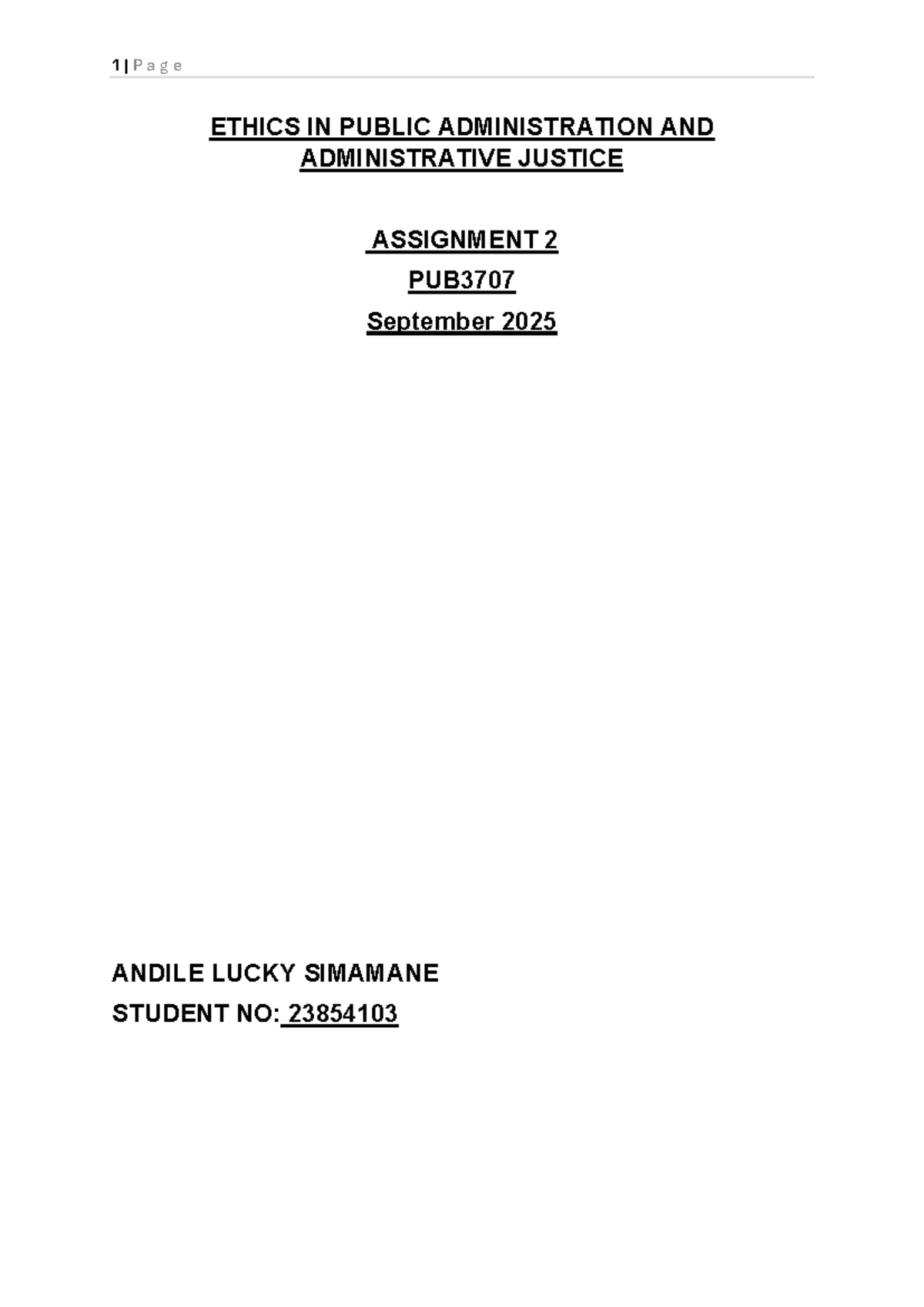 PUB3707 Assignment 2: Ethics in Public Administration and Justice - Studocu