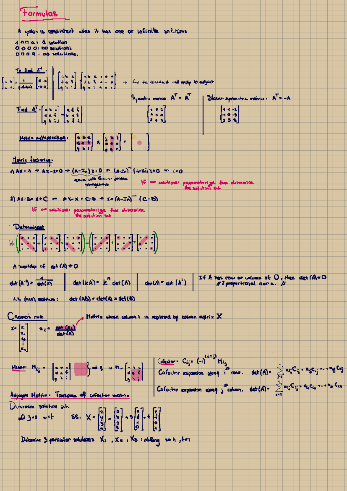 Formulas for Midterm Exam MATH204: Determinants and Matrices - Studocu