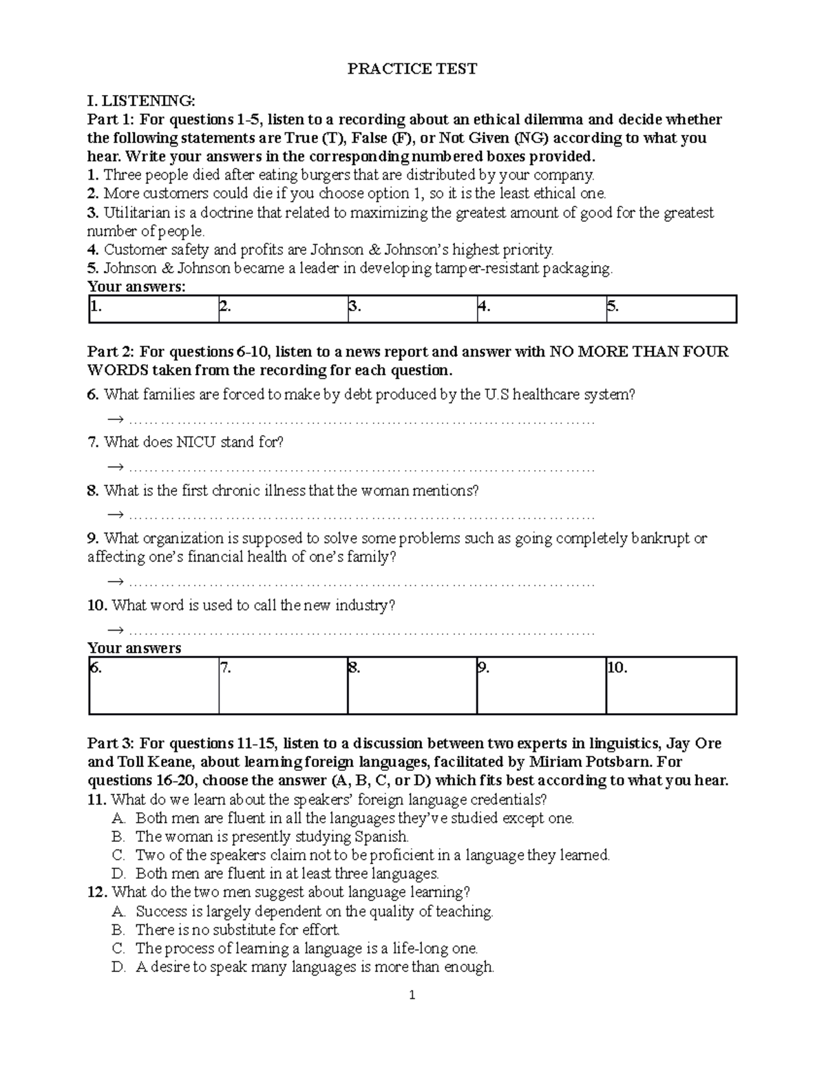 Practice TEST: Ethical Dilemmas, News Reports & Language Learning - Studocu