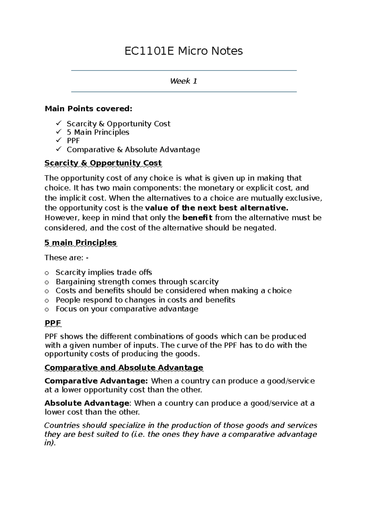 EC1101E Microeconomics Final Exam Notes: Key Concepts & Principles - Studocu