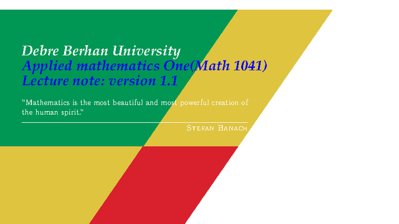 Applied Mathematics I (Math 1041) Lecture Notes: Chapter 1 (2020) - Studocu