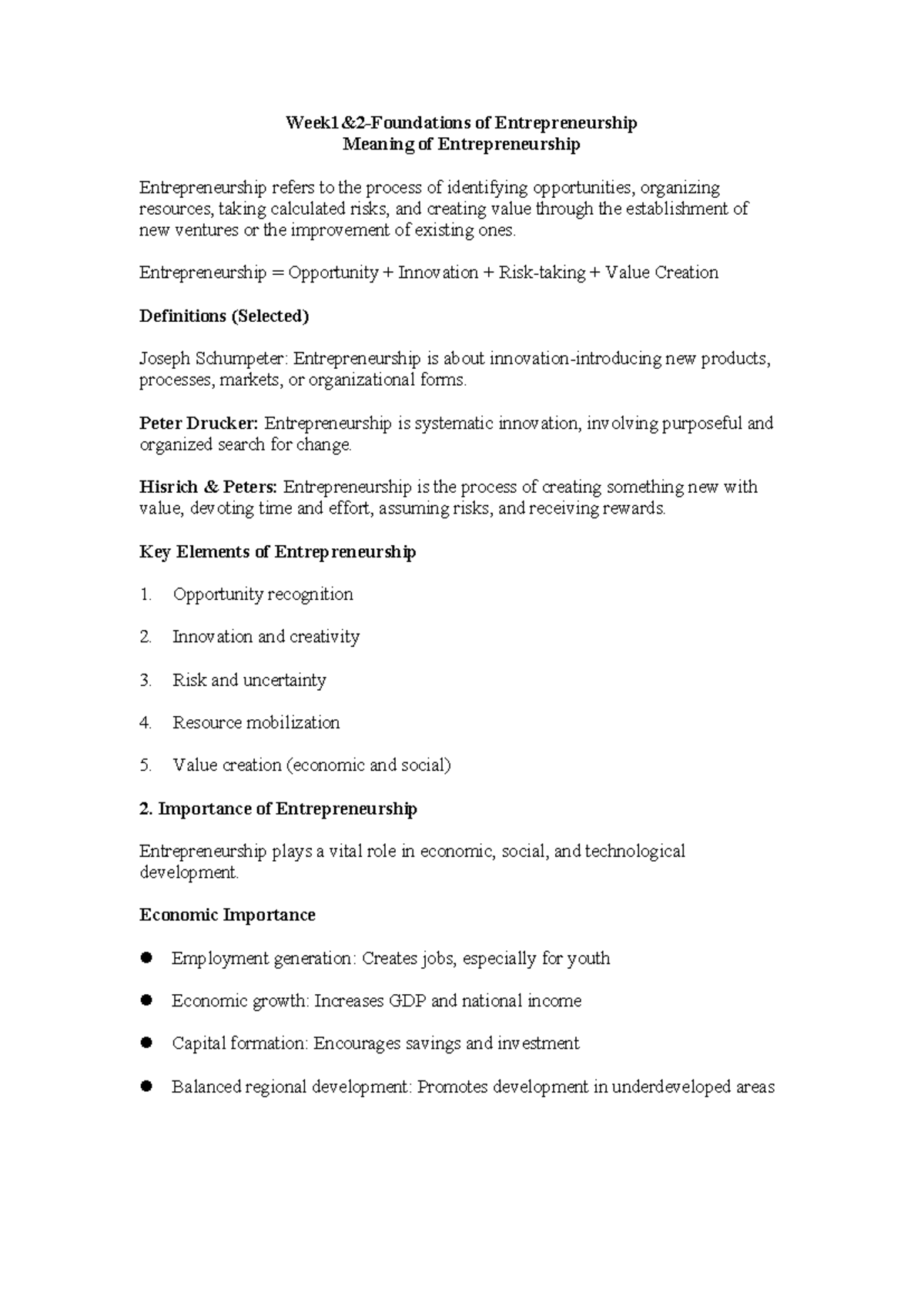 Week 1 & 2 - Unit 1: Understanding Entrepreneurship Concepts - Studocu