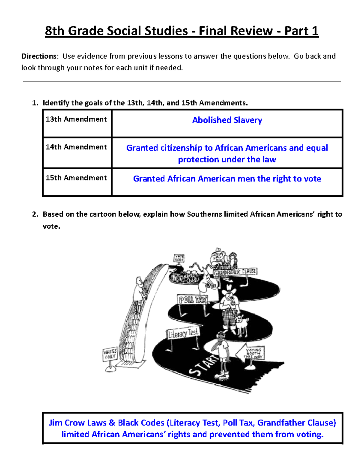 8th grade social studies final exam review