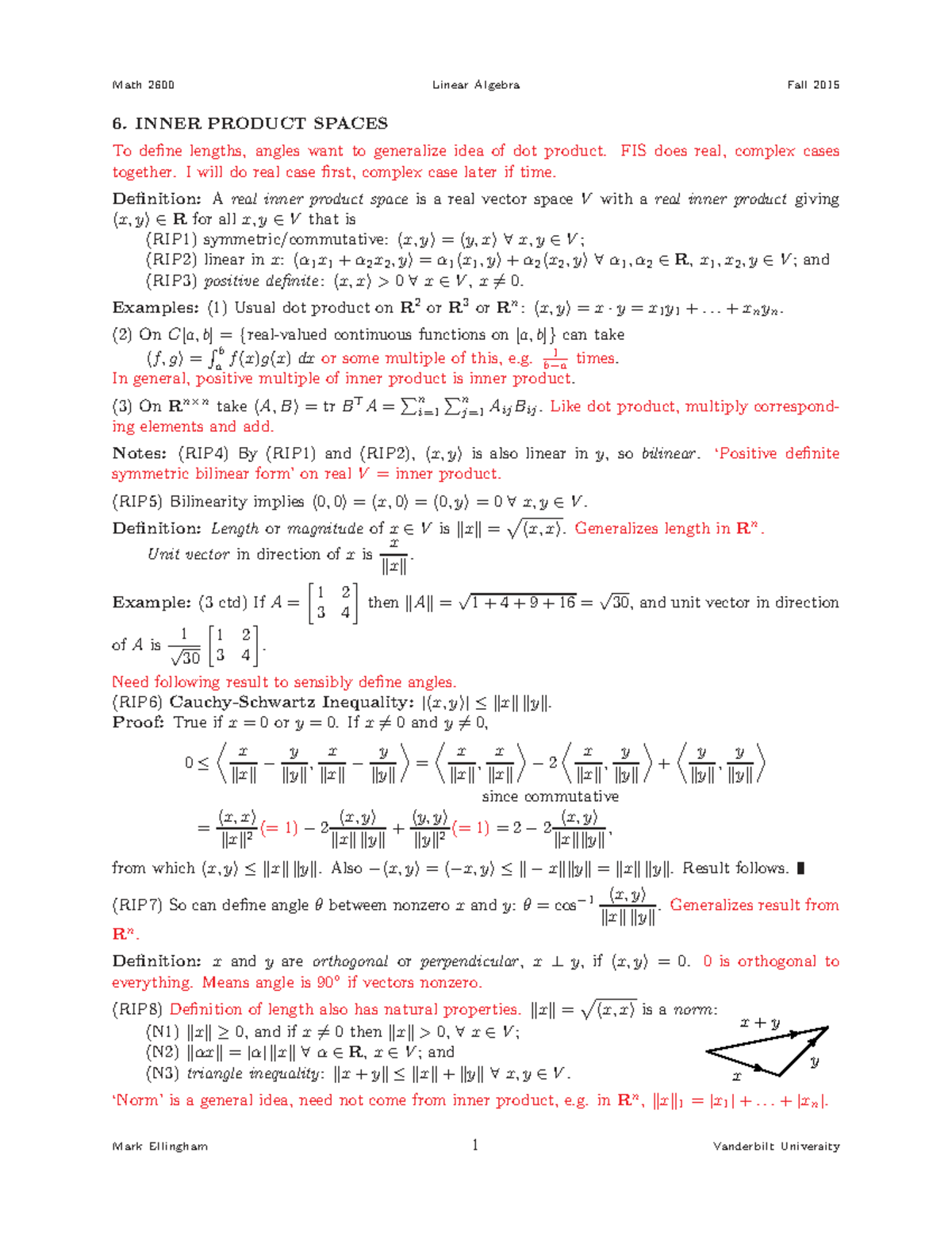 Math 2600 Final Exam Notes: Inner Product Spaces Overview - Studocu