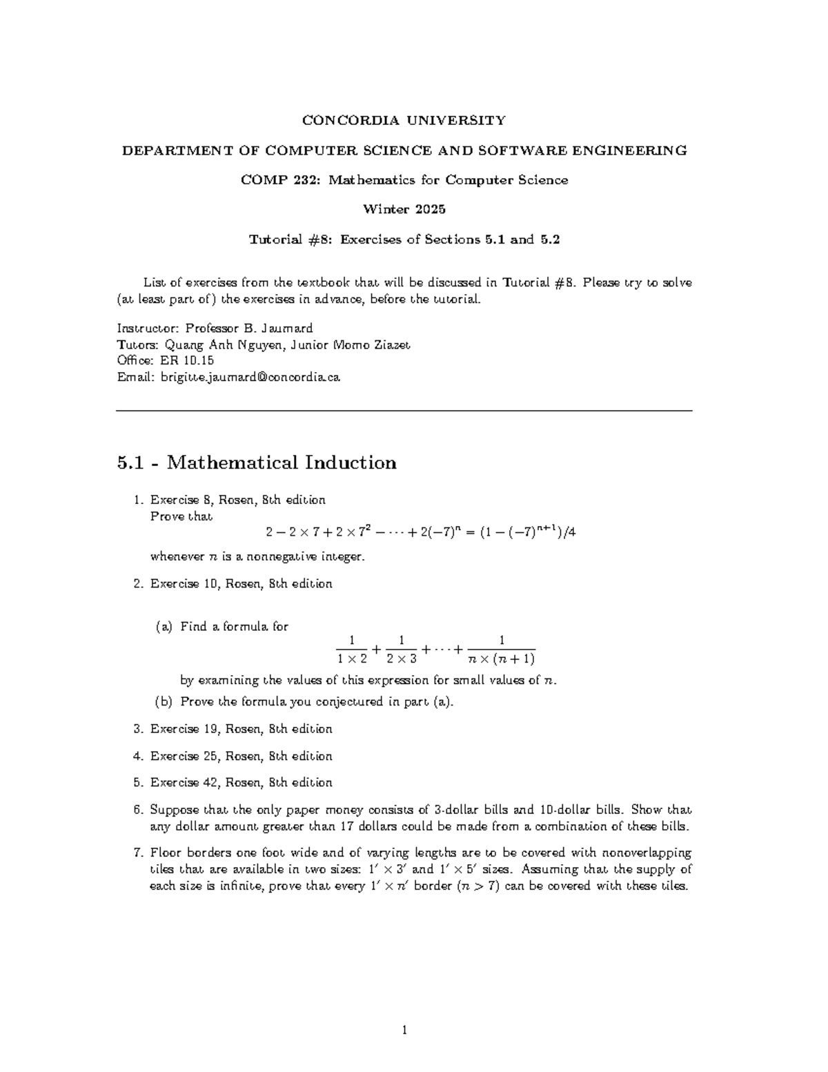 Comp 232: Mathematics for computer science tutorial exercises 5.1-5.2 ...