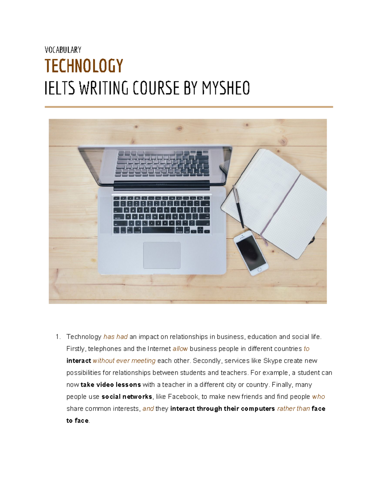 Technology - Writing essay - VOCABULARY TECHNOLOGY IELTS WRITING COURSE ...